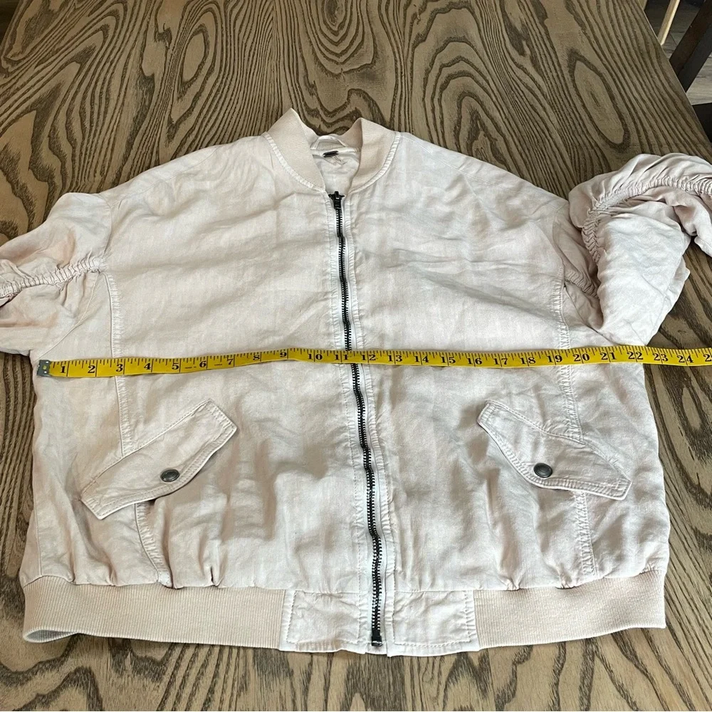 Free People‎ Bomber Jacket Rouched Linen Almond Womens XS